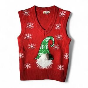 Merry Christmas by POOF Red Gnome Snowflake‎ Ugly Holiday Sweater Vest